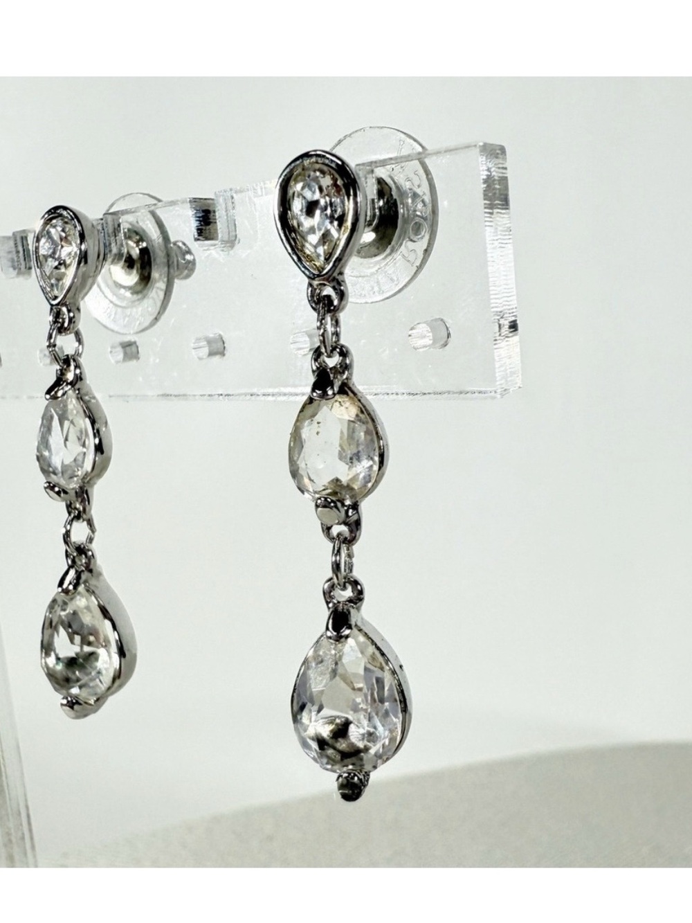 Swarovski Silver-Tone Clear Crystal Triple Drop Earrings